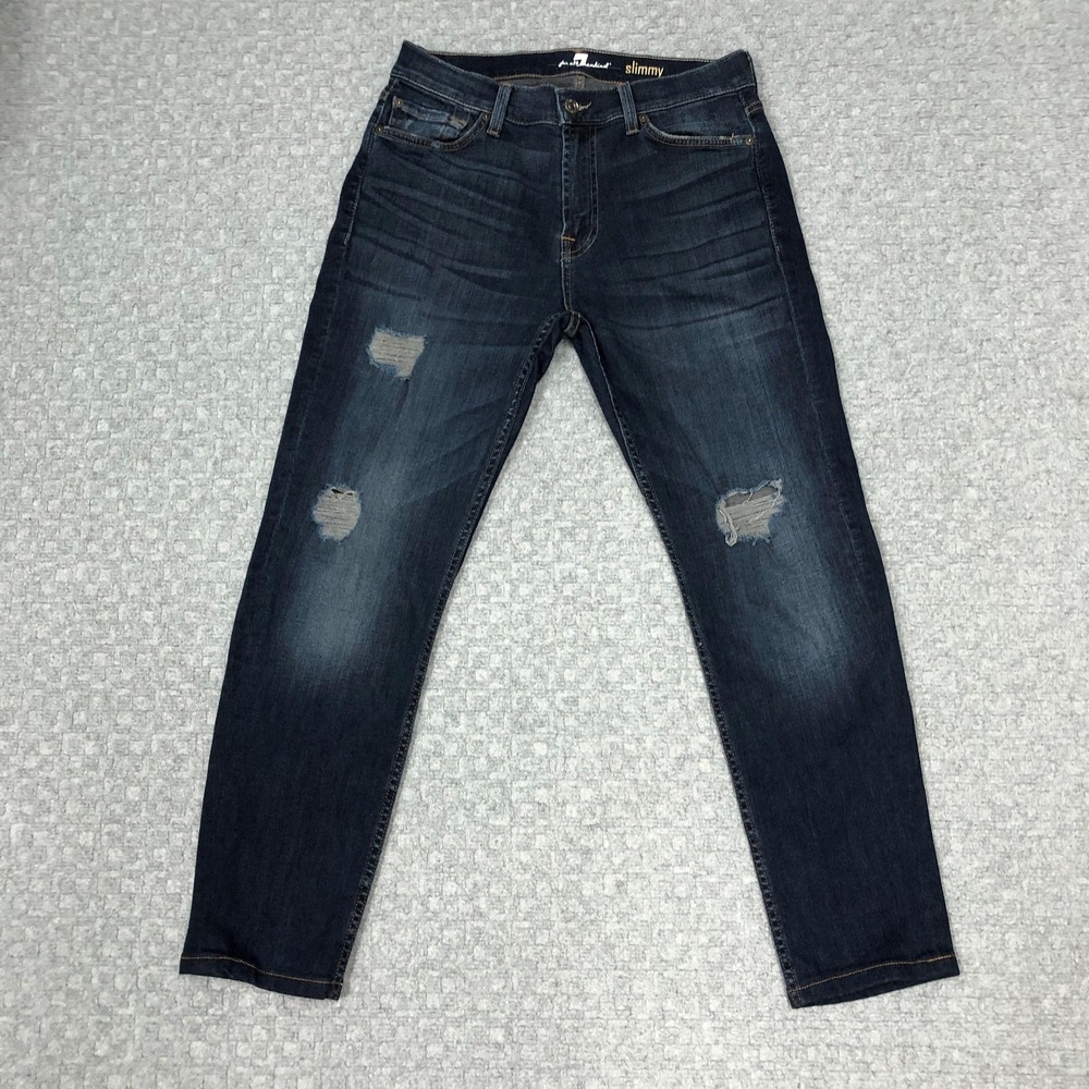 7 For All Mankind Slimmy Jeans Mens 31 Blue Dark Wash Denim Distressed